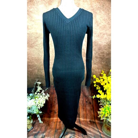 LITA By Ciara Icon Rib V Neck Cardigan Button Front Midi Dress Black M - Picture 13 of 16